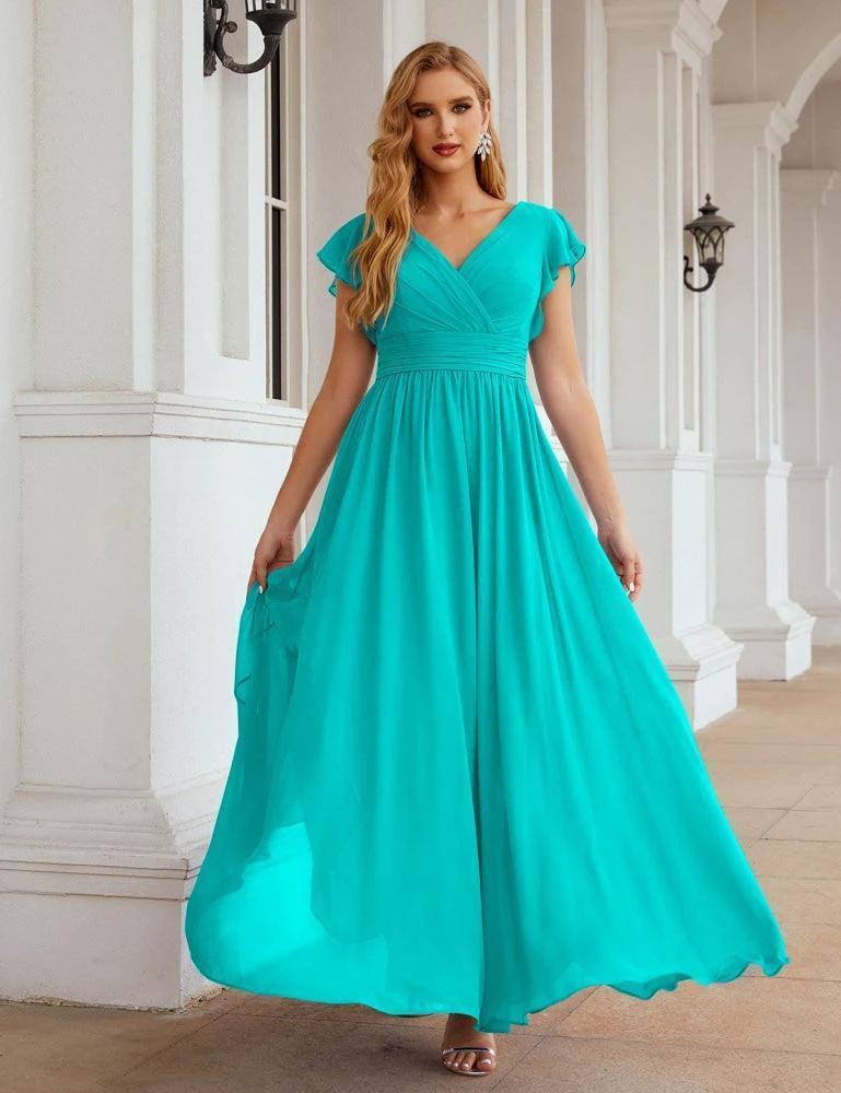 Numbersea V-Neck Bridesmaid Dress Floor Length Backless Formal Evening Dress 28024 by numbersea