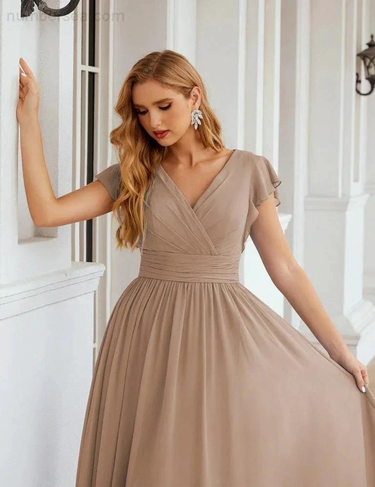 ZapDress V-Neck Bridesmaid Dress Floor Length Backless Formal Evening Dress 28024 (ZD17052)