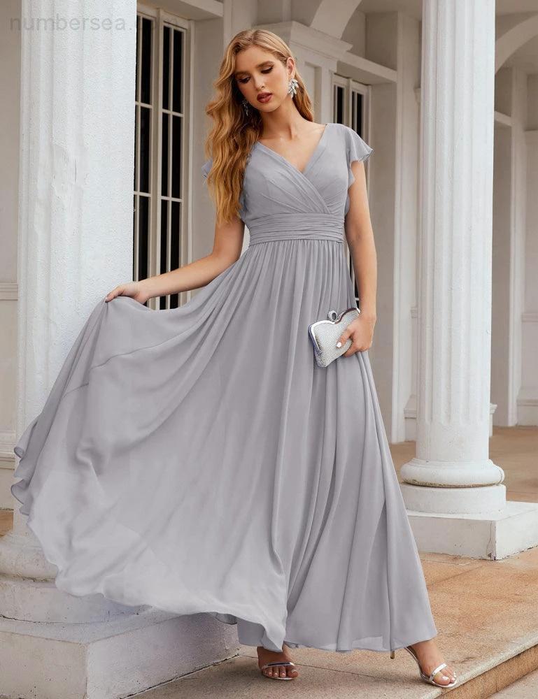 ZapDress V-Neck Bridesmaid Dress Floor Length Backless Formal Evening Dress 28024 (ZD17052)