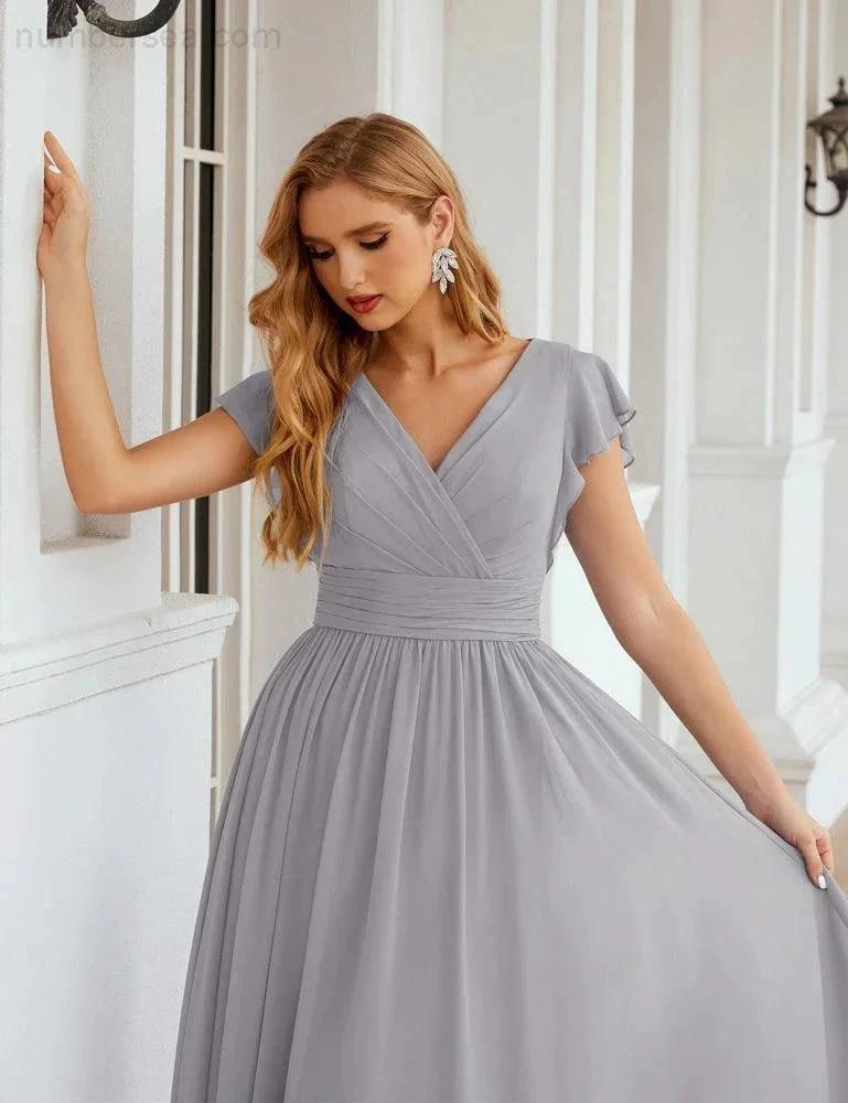 ZapDress V-Neck Bridesmaid Dress Floor Length Backless Formal Evening Dress 28024 (ZD17052)