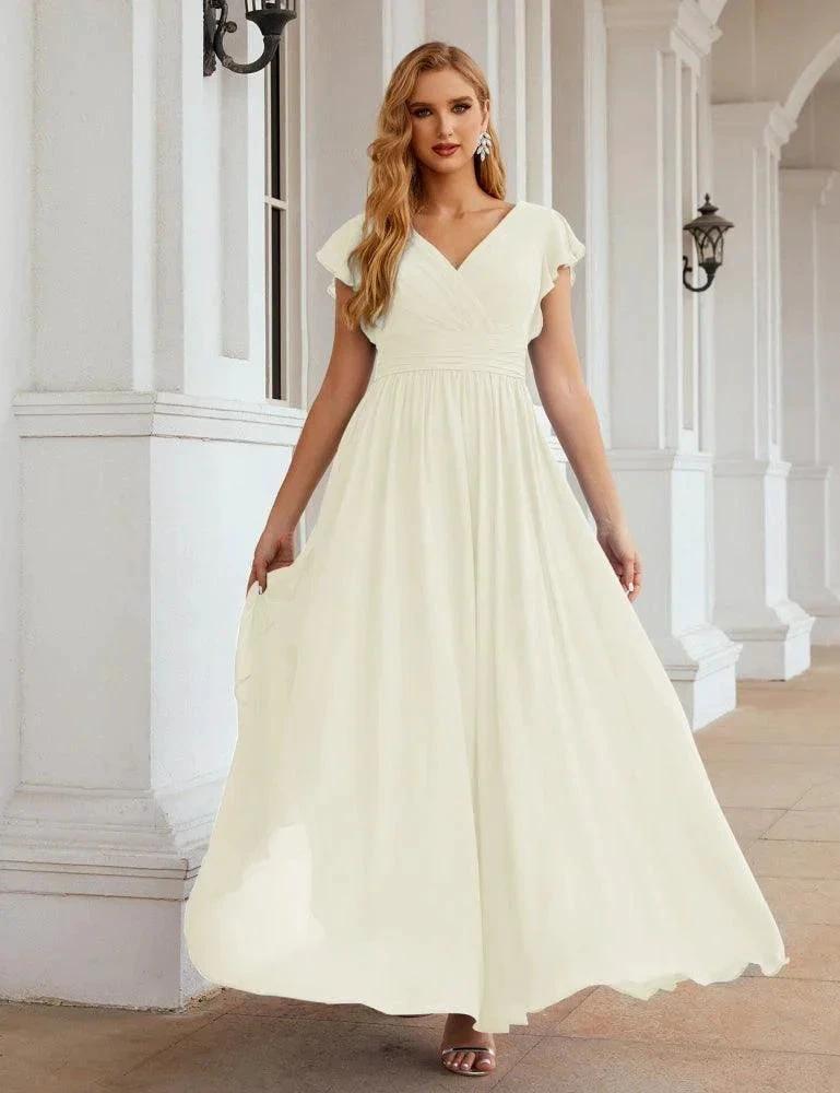 Numbersea V-Neck Bridesmaid Dress Floor Length Backless Formal Evening Dress 28024 by numbersea