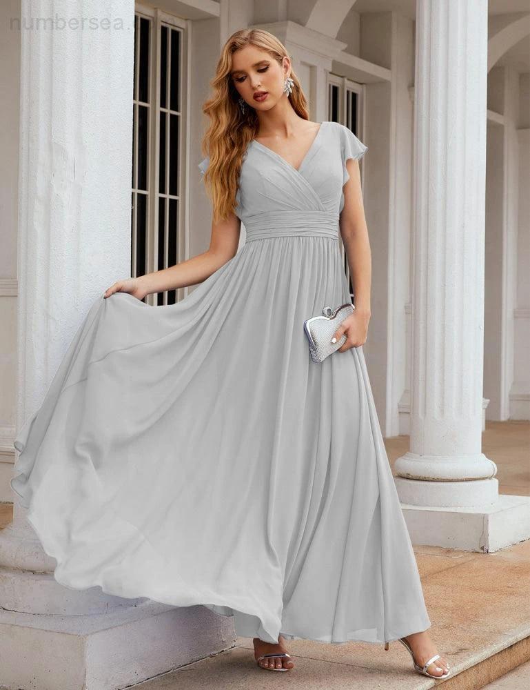ZapDress V-Neck Bridesmaid Dress Floor Length Backless Formal Evening Dress 28024 (ZD17052)