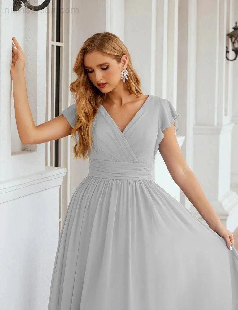 ZapDress V-Neck Bridesmaid Dress Floor Length Backless Formal Evening Dress 28024 (ZD17052)
