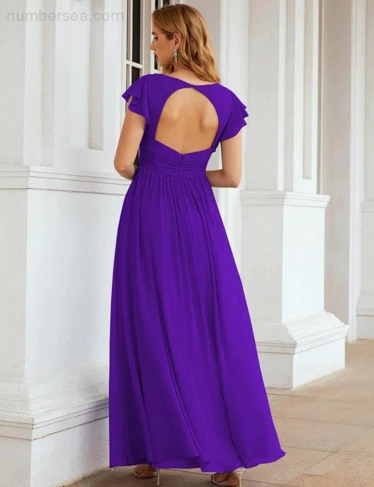 ZapDress V-Neck Bridesmaid Dress Floor Length Backless Formal Evening Dress 28024 (ZD17052)