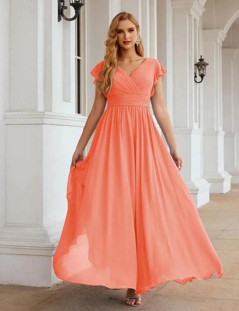 Numbersea V-Neck Bridesmaid Dress Floor Length Backless Formal Evening Dress 28024 by numbersea