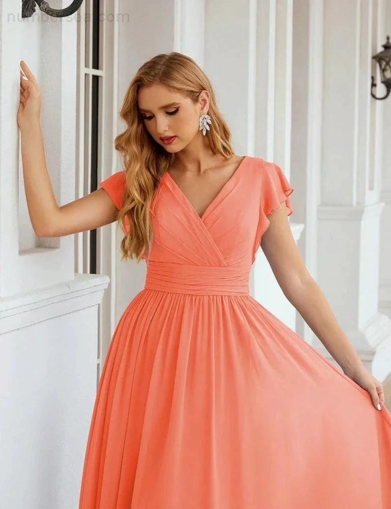 ZapDress V-Neck Bridesmaid Dress Floor Length Backless Formal Evening Dress 28024 (ZD17052)