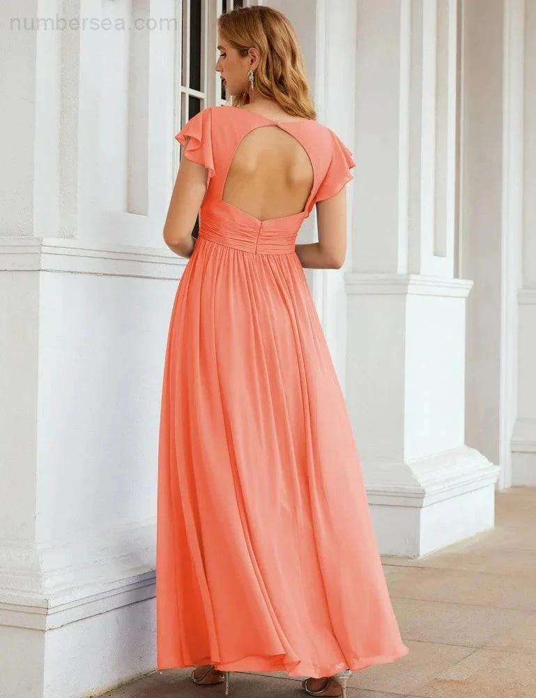 ZapDress V-Neck Bridesmaid Dress Floor Length Backless Formal Evening Dress 28024 (ZD17052)