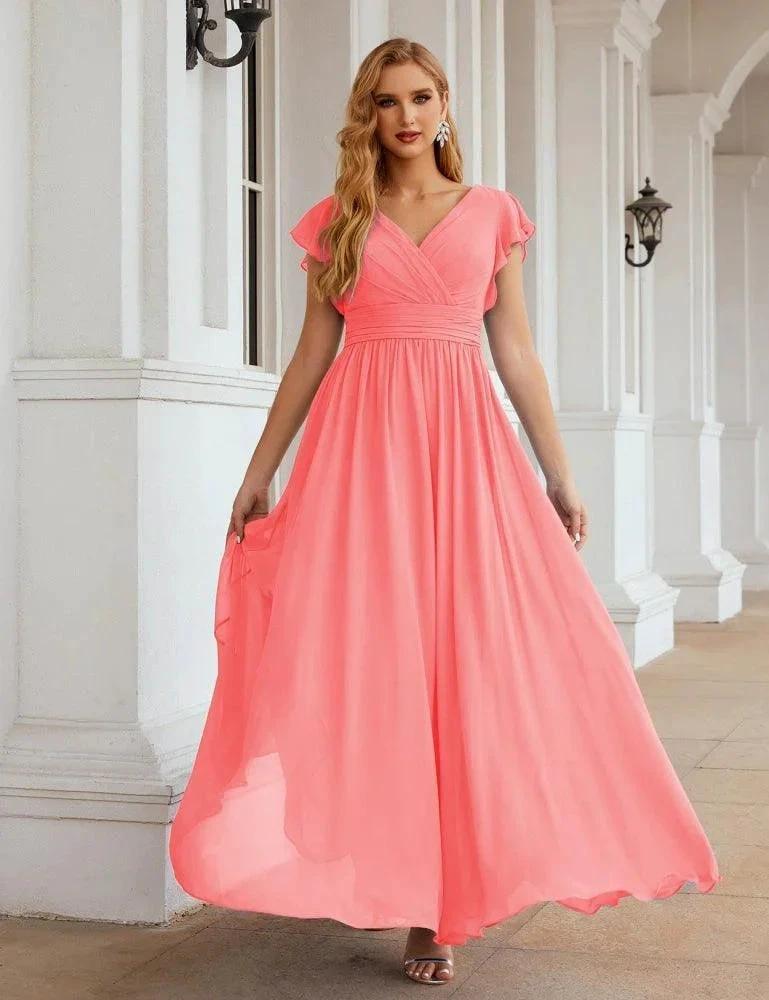 Numbersea V-Neck Bridesmaid Dress Floor Length Backless Formal Evening Dress 28024 by numbersea