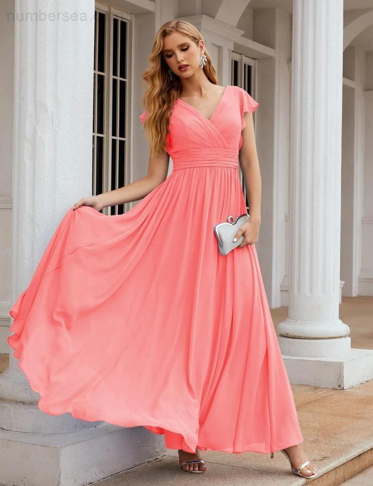 ZapDress V-Neck Bridesmaid Dress Floor Length Backless Formal Evening Dress 28024 (ZD17052)