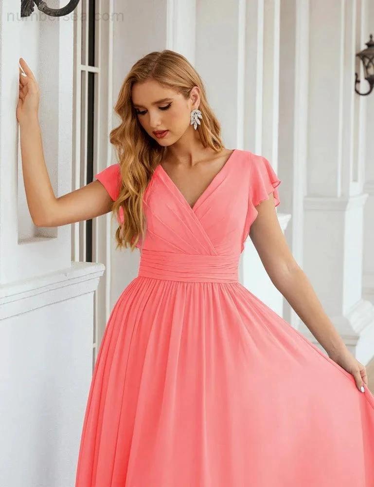 ZapDress V-Neck Bridesmaid Dress Floor Length Backless Formal Evening Dress 28024 (ZD17052)