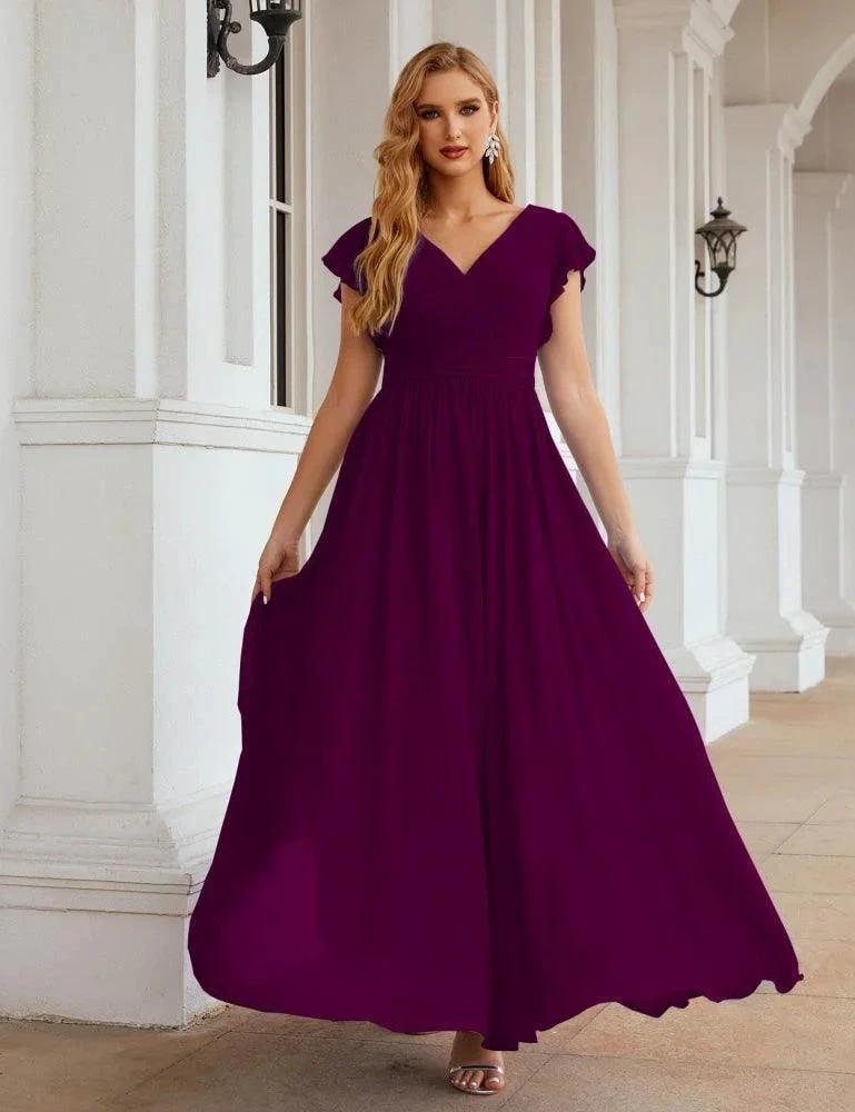 Numbersea V-Neck Bridesmaid Dress Floor Length Backless Formal Evening Dress 28024 by numbersea