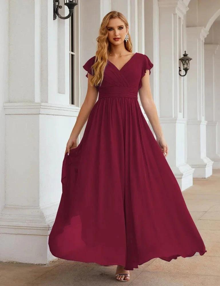 Numbersea V-Neck Bridesmaid Dress Floor Length Backless Formal Evening Dress 28024 by numbersea