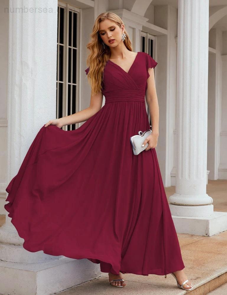 ZapDress V-Neck Bridesmaid Dress Floor Length Backless Formal Evening Dress 28024 (ZD17052)