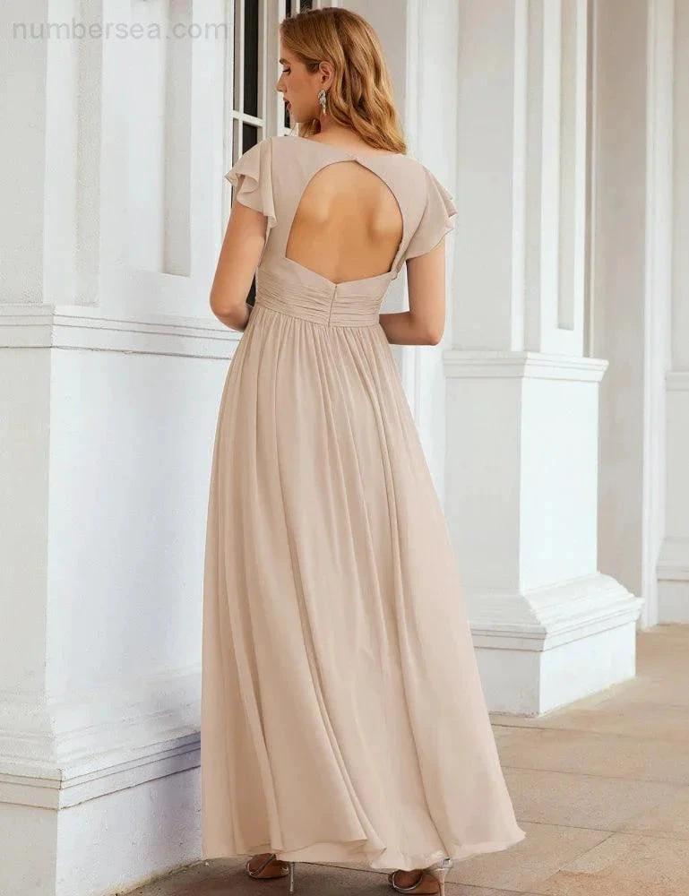 ZapDress V-Neck Bridesmaid Dress Floor Length Backless Formal Evening Dress 28024 (ZD17052)