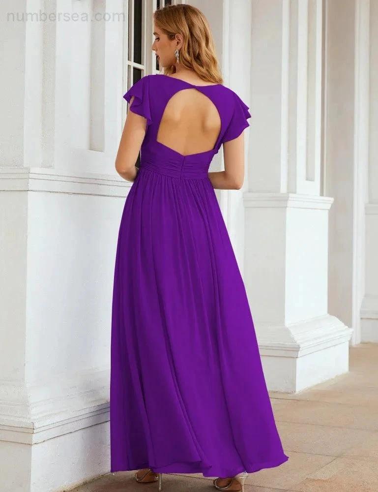 ZapDress V-Neck Bridesmaid Dress Floor Length Backless Formal Evening Dress 28024 (ZD17052)