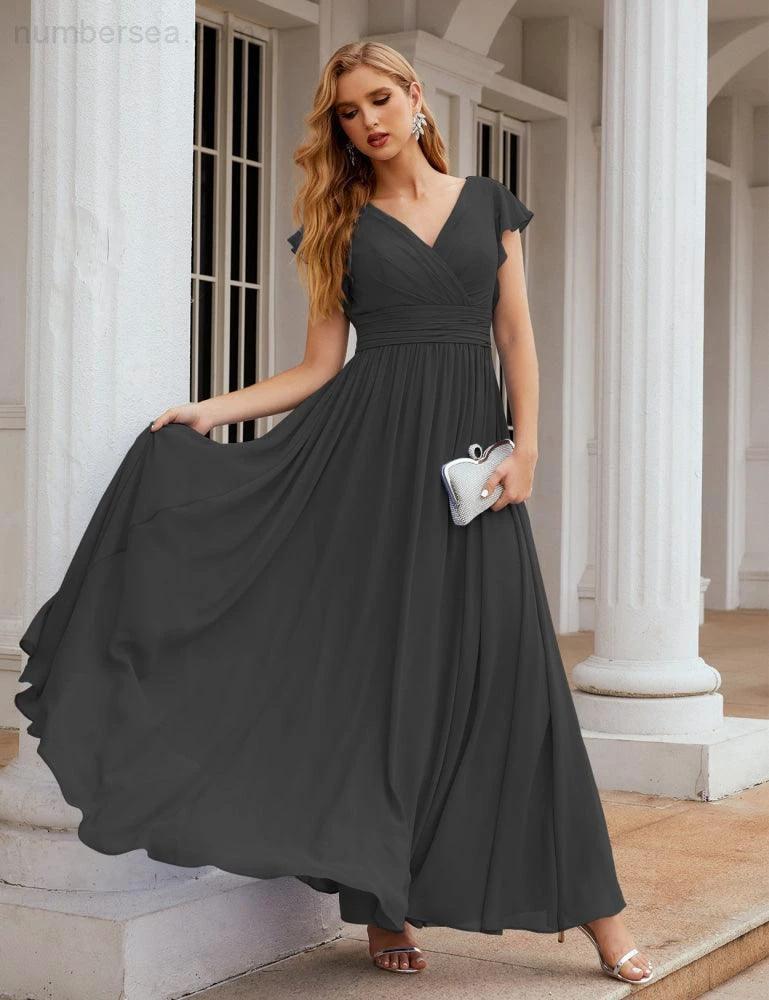 ZapDress V-Neck Bridesmaid Dress Floor Length Backless Formal Evening Dress 28024 (ZD17052)