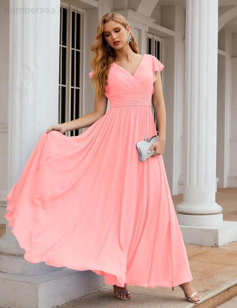 ZapDress V-Neck Bridesmaid Dress Floor Length Backless Formal Evening Dress 28024 (ZD17052)