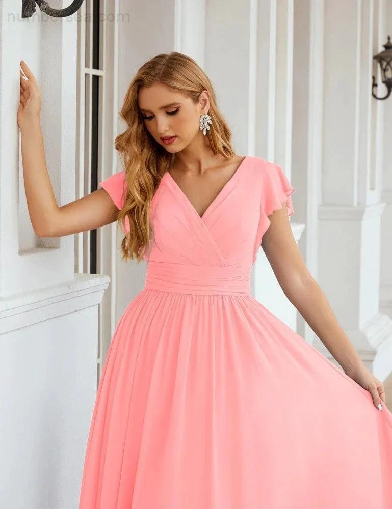 ZapDress V-Neck Bridesmaid Dress Floor Length Backless Formal Evening Dress 28024 (ZD17052)