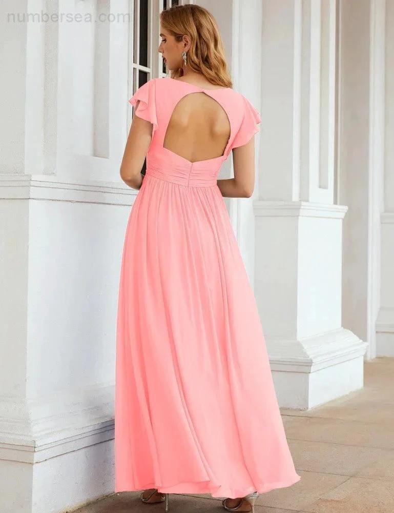 ZapDress V-Neck Bridesmaid Dress Floor Length Backless Formal Evening Dress 28024 (ZD17052)