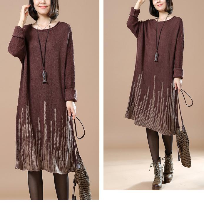 Chocolate falling stars women knit sweaters knit dress plus