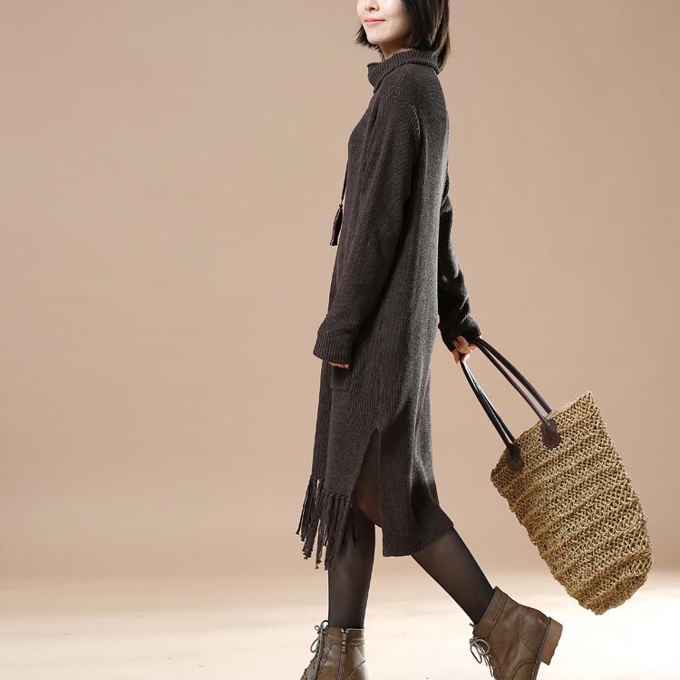 Chocolate tasseled sweaters plus size winter dresses knitted