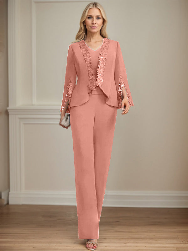 Separates Jumpsuit/Pantsuit V-Neck Floor-Length Chiffon Mother of the Bride Dress - View 15 | FashionDia