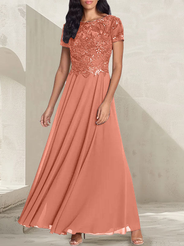 Charcoal Grey A-Line Scoop Long Mother of the Bride Dress With Beadings - View 11 | FashionDia