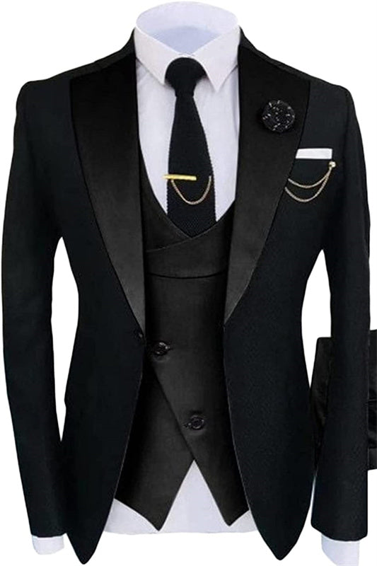 Classic Black Shawl Lapel 3 Piece Prom Suit