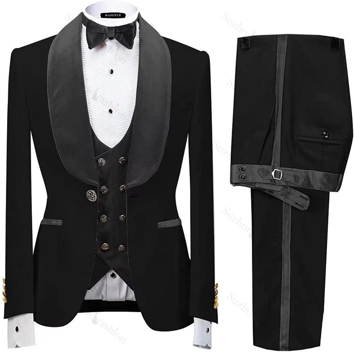 Classic Gray Shawl Lapel 3 Piece Velvet Wedding Suit