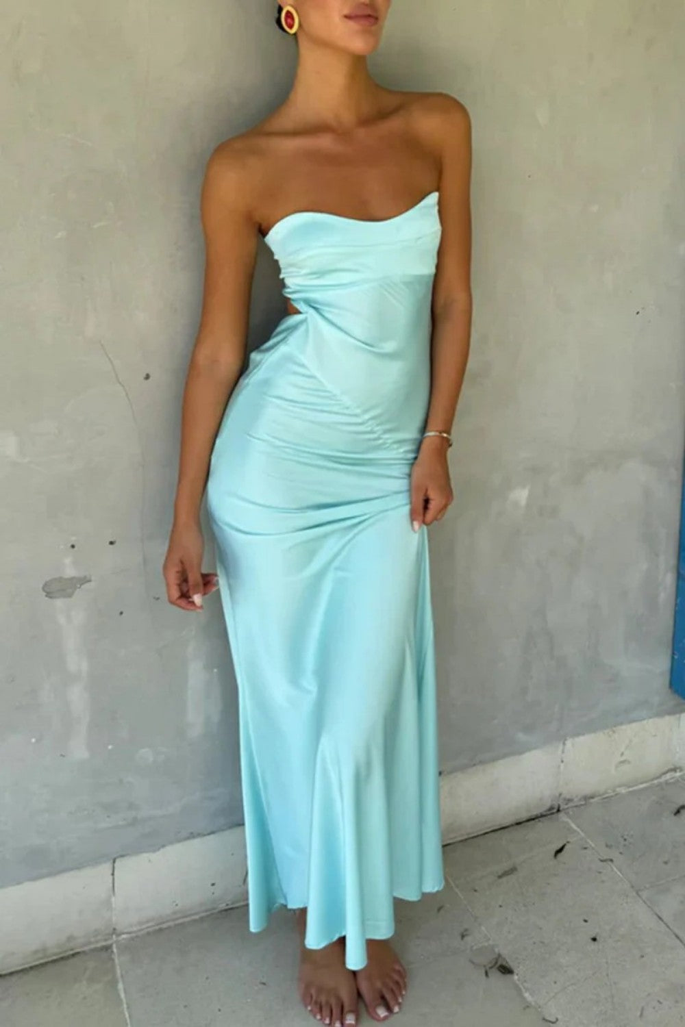 Classic A Line Sweetheart Aqua Tea Length Prom Dress with Ruffles - FashionDia