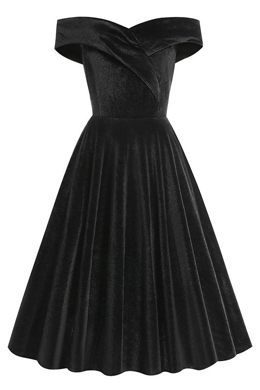 Classic Dark Green Off Shoulder A-Line Cocktail Party Dress - Fashionpara