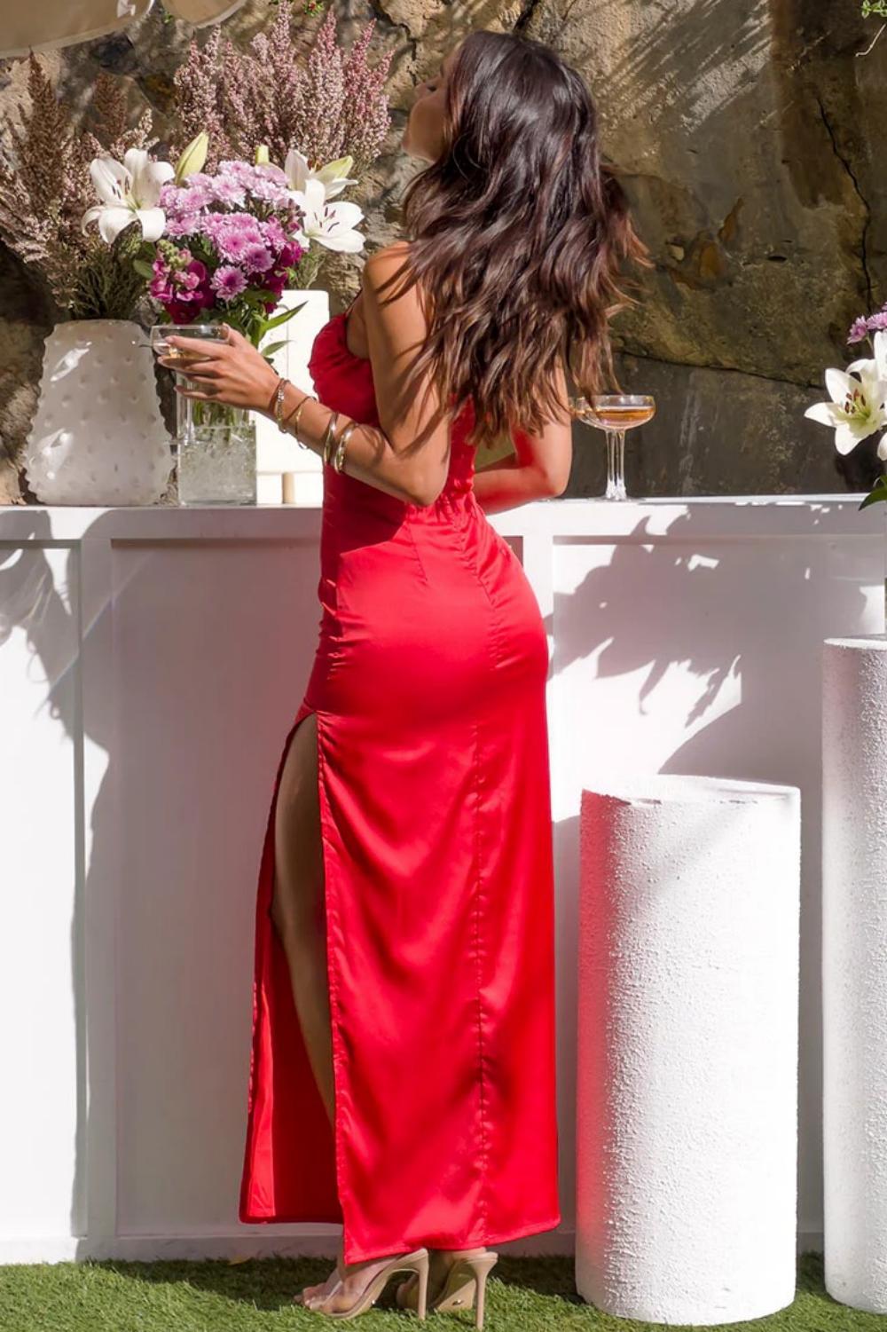 Classic Sheath Spaghetti Straps Candy Pink Long Prom Dress with Split Front
