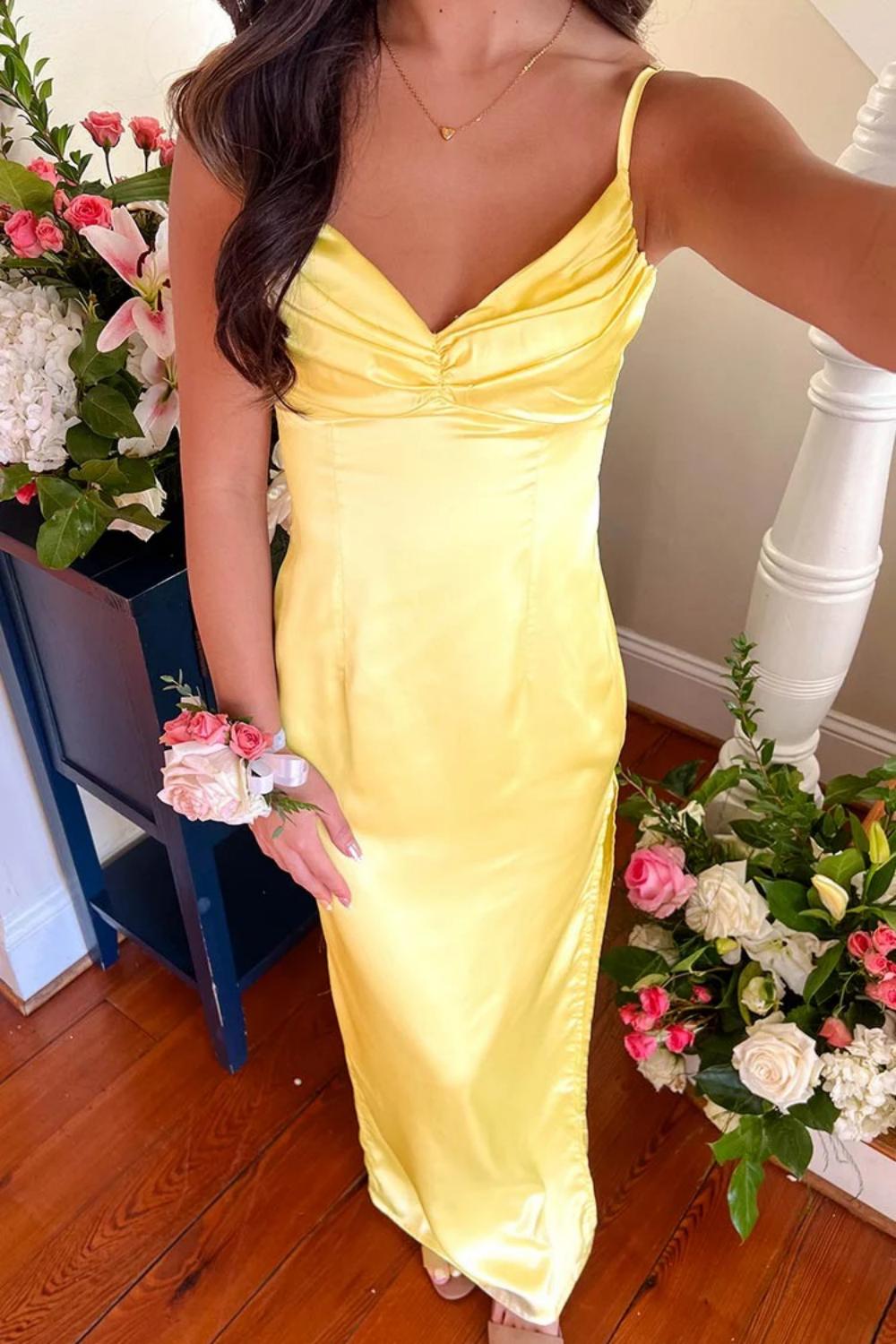 Classic Sheath Spaghetti Straps Candy Pink Long Prom Dress with Split Front
