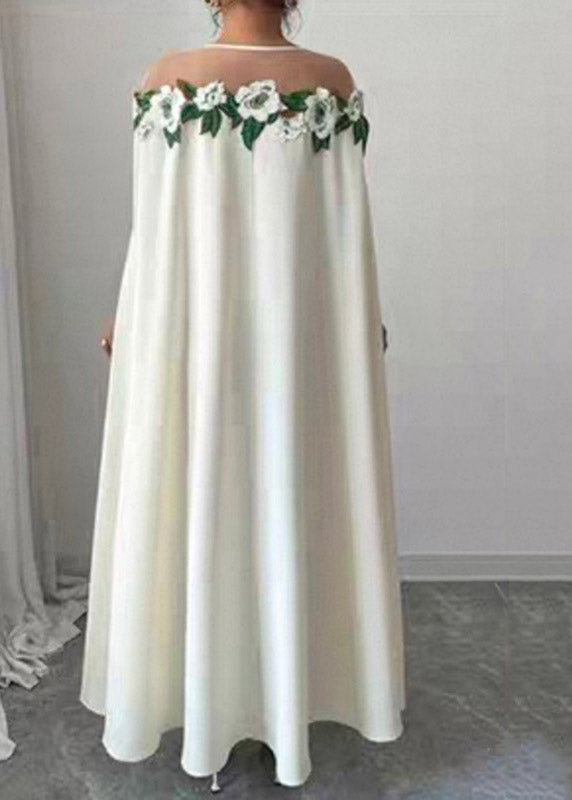 Classy White Tulle Patchwork Floral Maxi Dresses Spring