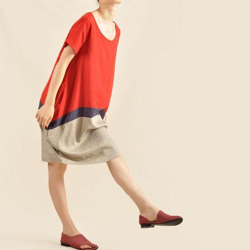 Color patchwork cotton oversize sundress linen shift dress