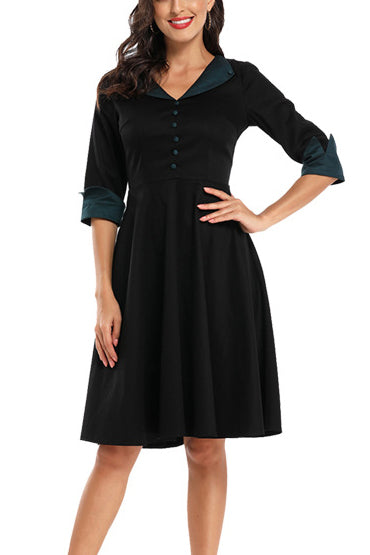 Colorblock Buttoned Cuffed Sleeve Prom Dress - Fashionpara