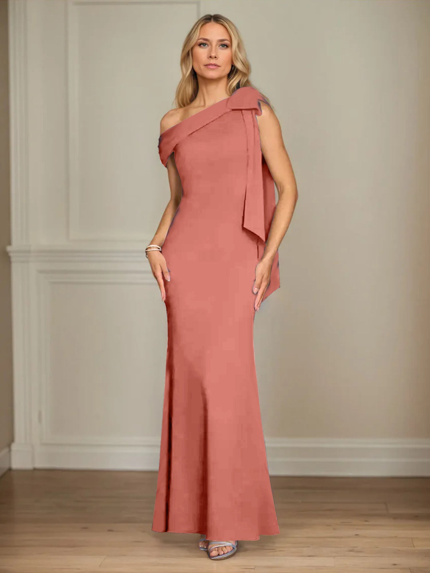 Trumpet/Mermaid One Shoulder Sleeveless Stretch Crepe Mother of the Bride Dress With Bow