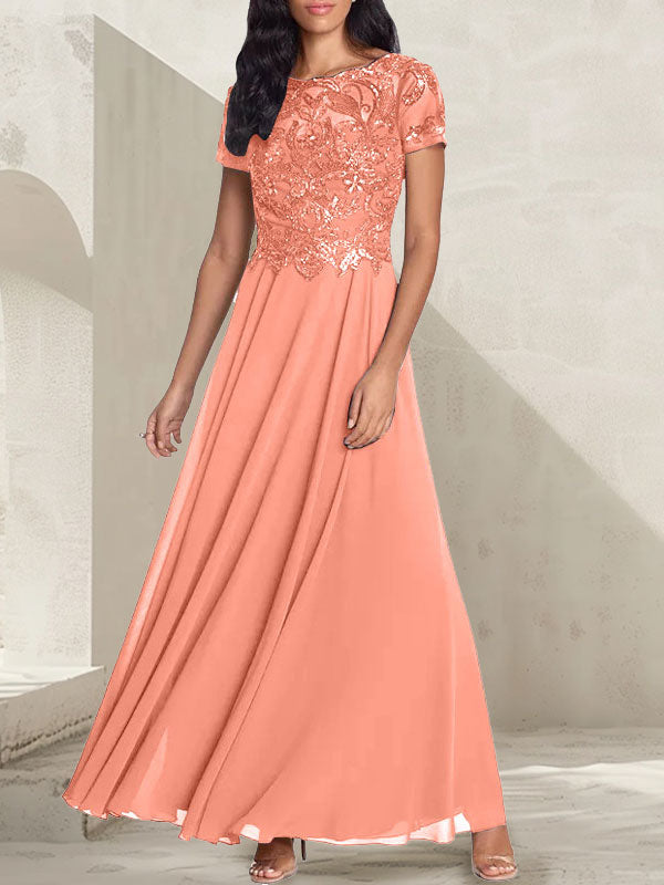 Charcoal Grey A-Line Scoop Long Mother of the Bride Dress With Beadings - View 12 | FashionDia