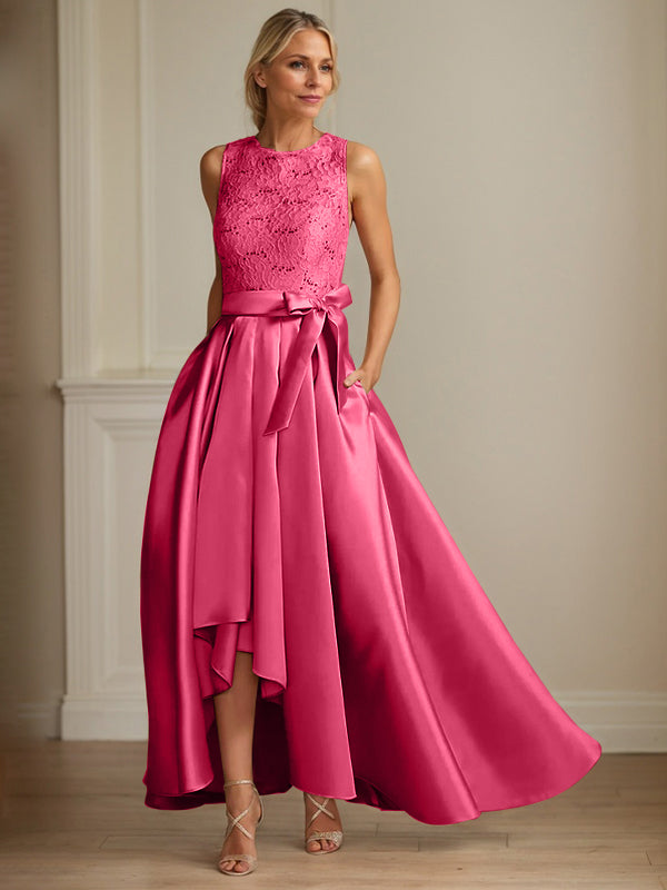 A-Line/Princess Jewel Neck Sleeveless Mother Of The Bride Dresses With Pleats Lace