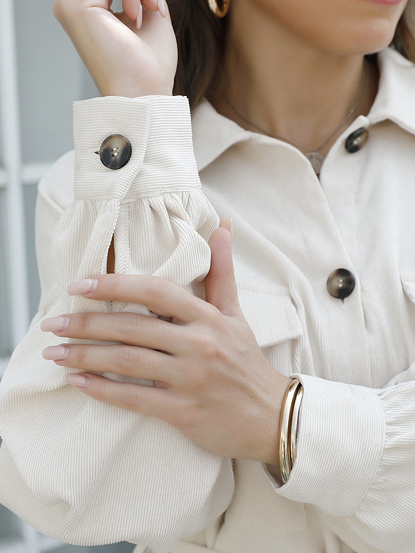 Cord Front Pockets Self Waist Tie Shirt Dress