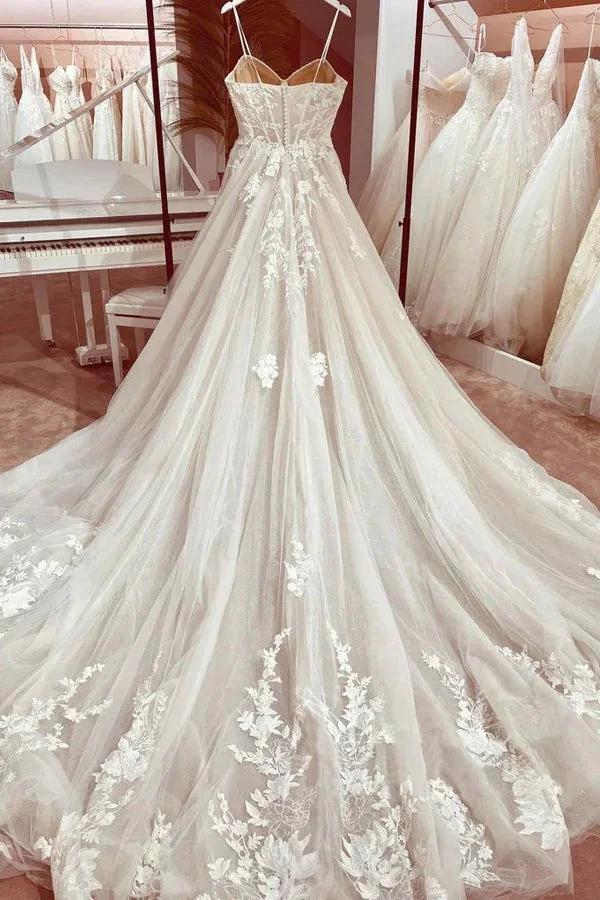 Corset Bodice Spaghetti Straps A Line Lace Wedding Dress Bridal Gown (ZD16332)