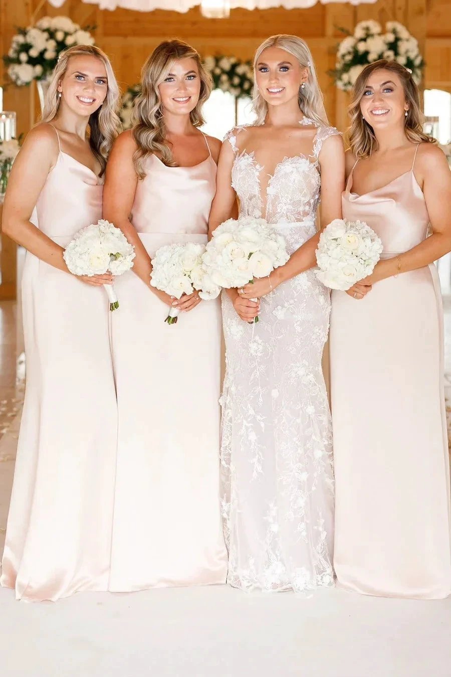 Cowl Neck Spaghetti Strap Champagne Bridesmaid Dress (ZD12833) - View 3 | VelvetHem