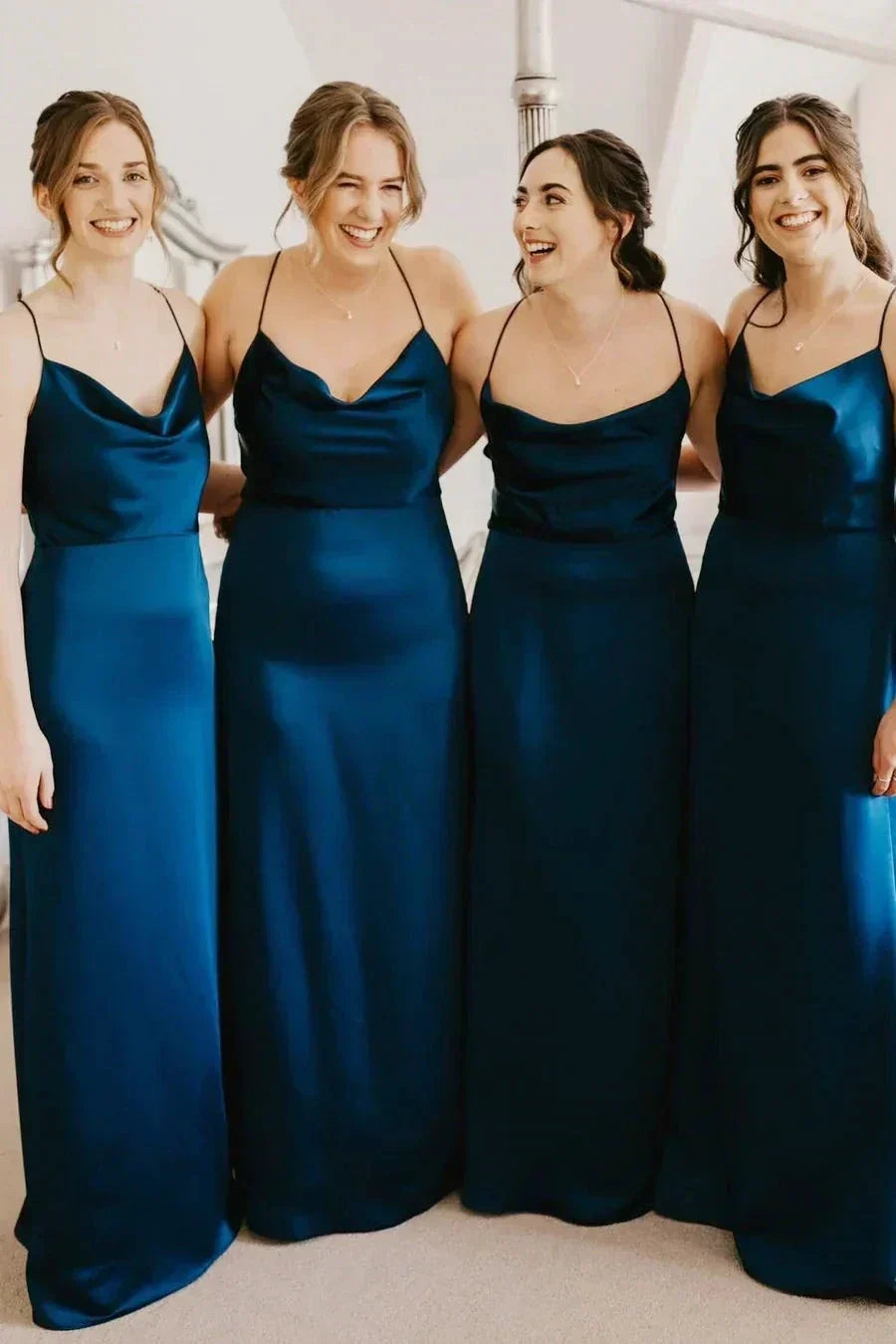 Cowl Neck Spaghetti Strap Champagne Bridesmaid Dress (ZD12833) - View 7 | VelvetHem