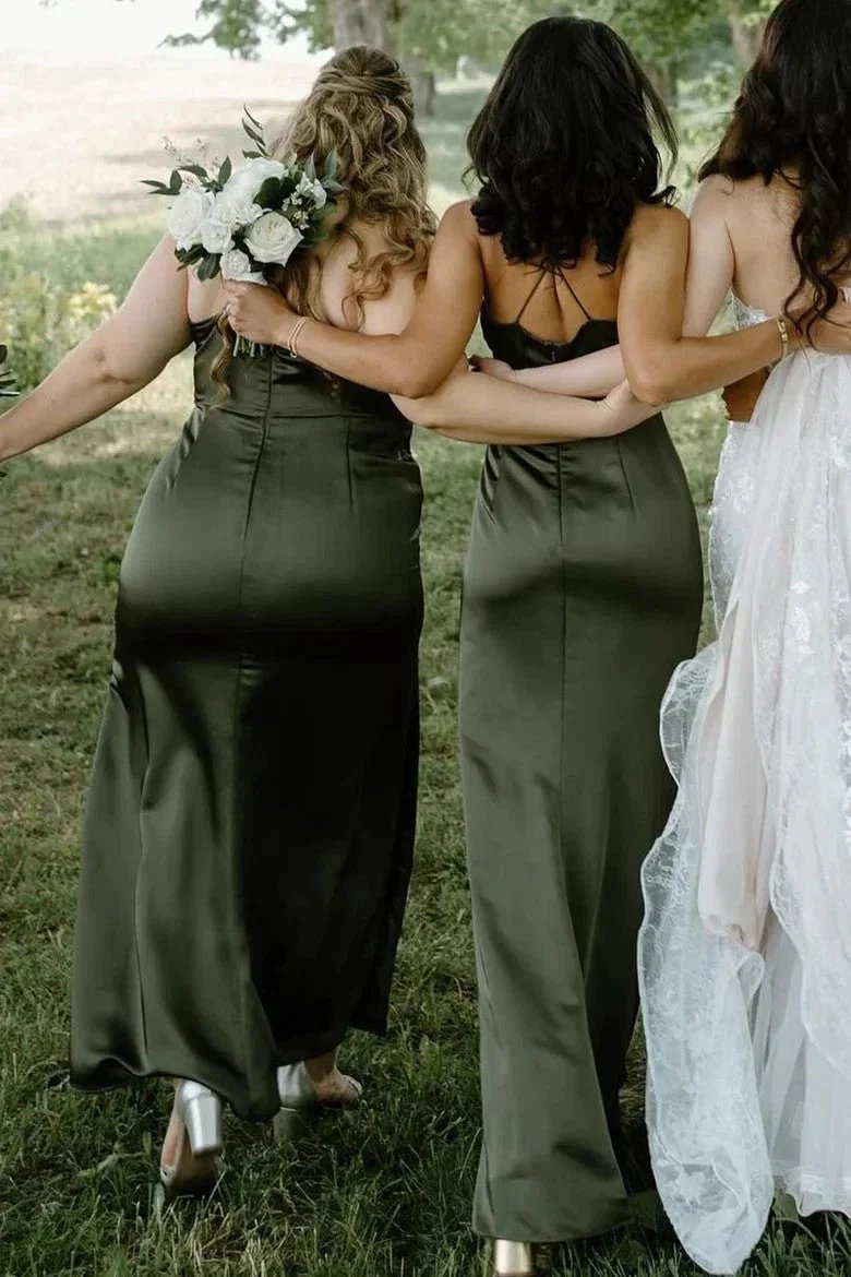 Cowl Neck Spaghetti Strap Champagne Bridesmaid Dress (ZD12833)