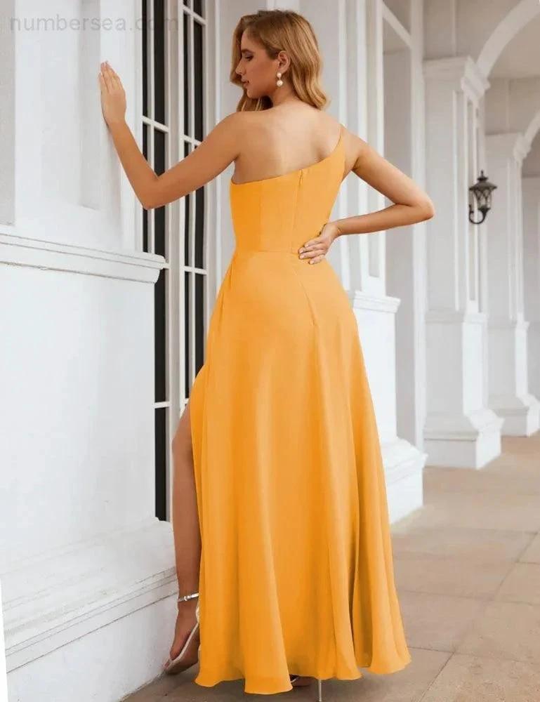 ZapDress One Shoulder Chiffon Bridesmaid Dresses Long Formal Homecoming Prom Gowns for Women Party Wedding Evening (ZD16950)