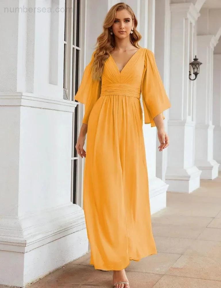 ZapDress Chiffon Bridesmaid Dresses with Split for Women Wedding Long Party Prom Gown Flutter Sleeve (ZD17034)