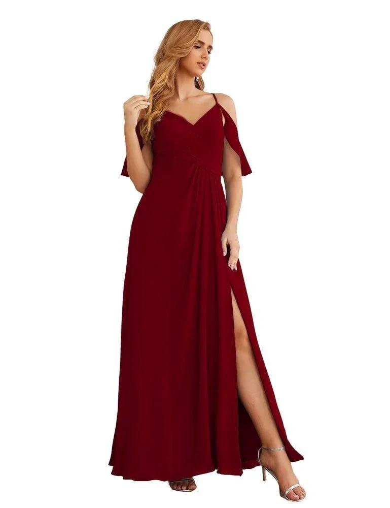 Numbersea Chiffon Cold Shoulder Long Bridesmaid Dresses Plus Size Formal Prom Gowns for Women Party Wedding SEA28070 by numbersea