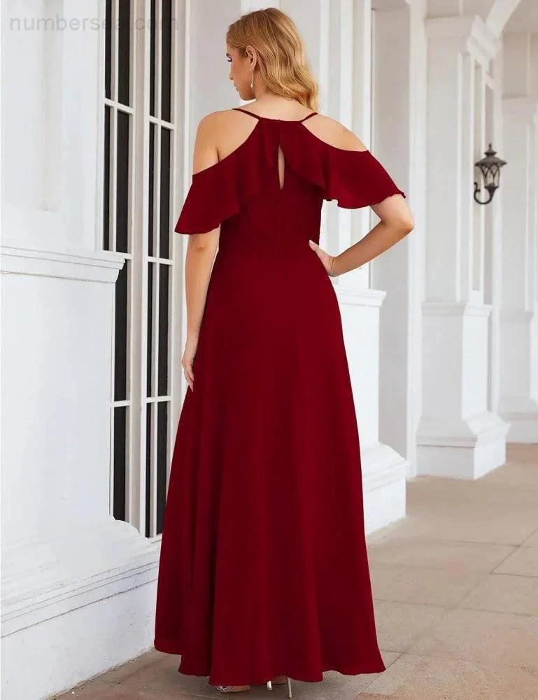 ZapDress Chiffon Cold Shoulder Long Bridesmaid Dresses Plus Size Formal Prom Gowns for Women Party Wedding (ZD17005)