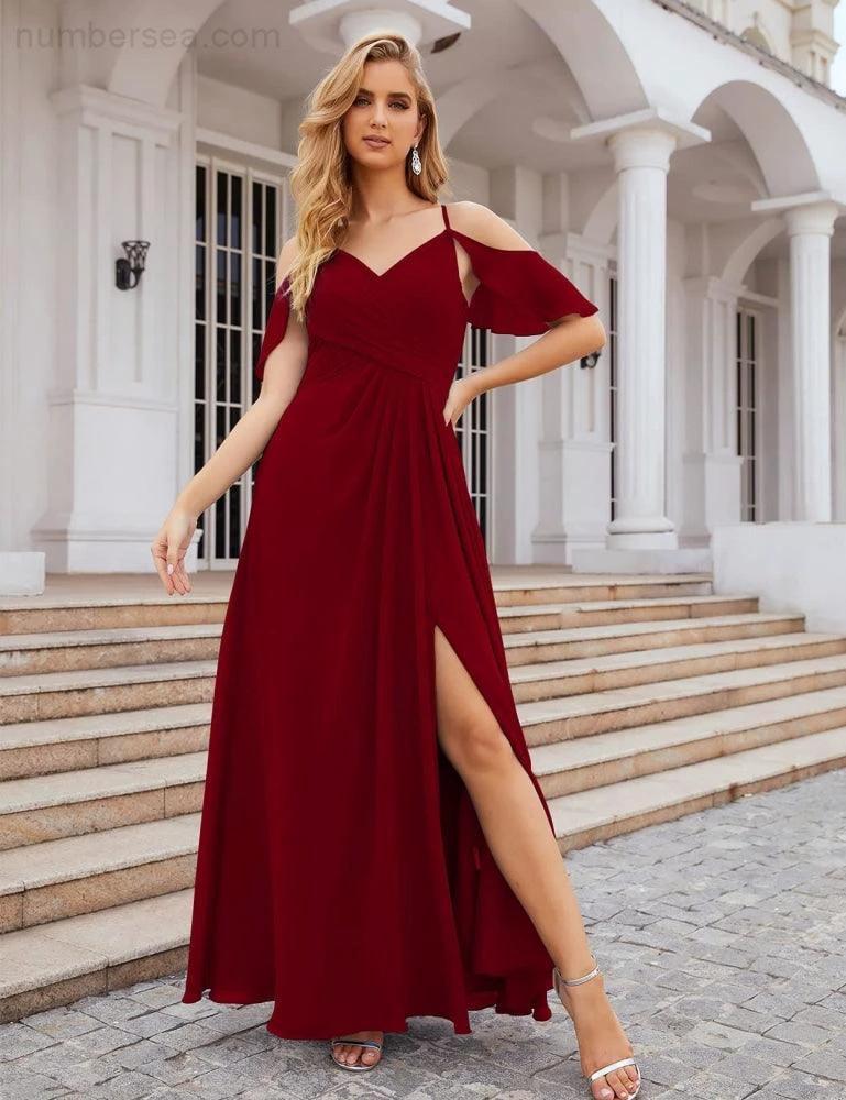 ZapDress Chiffon Cold Shoulder Long Bridesmaid Dresses Plus Size Formal Prom Gowns for Women Party Wedding (ZD17005)
