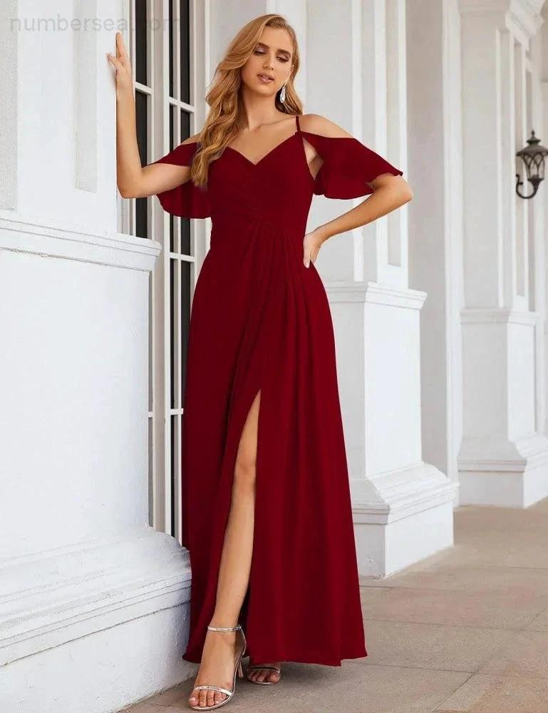 ZapDress Chiffon Cold Shoulder Long Bridesmaid Dresses Plus Size Formal Prom Gowns for Women Party Wedding (ZD17005)